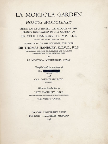 Catalogo Hortus Mortolensis del 1938